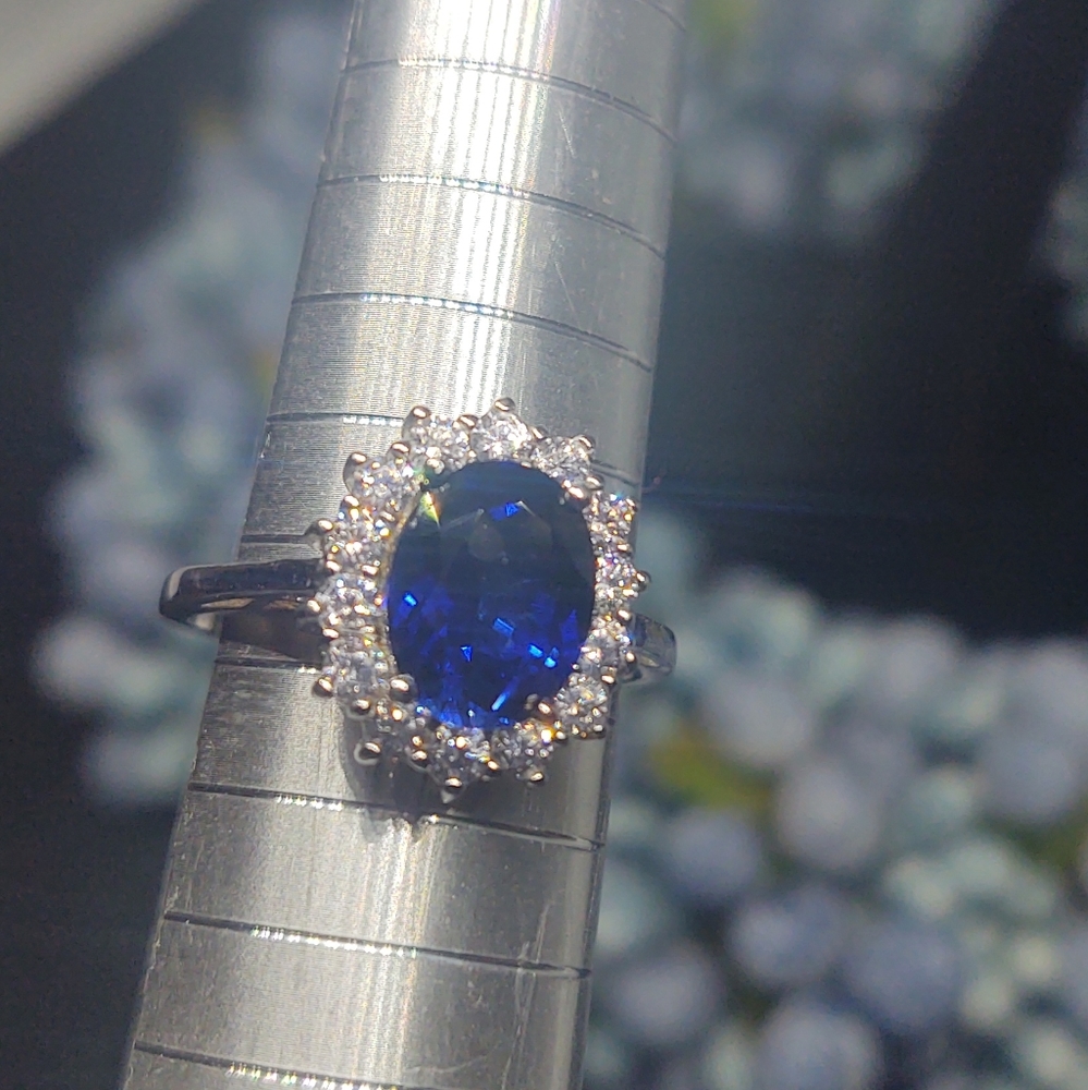 Lab-Created Sapphire/CZ Halo Ring